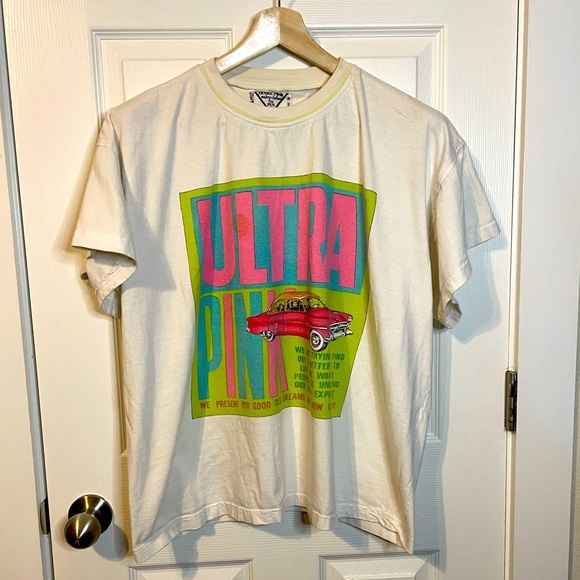 VTG Ultra Pink white graphic retro graphic oversized tee unisex sz XL (?) - Picture 1 of 12